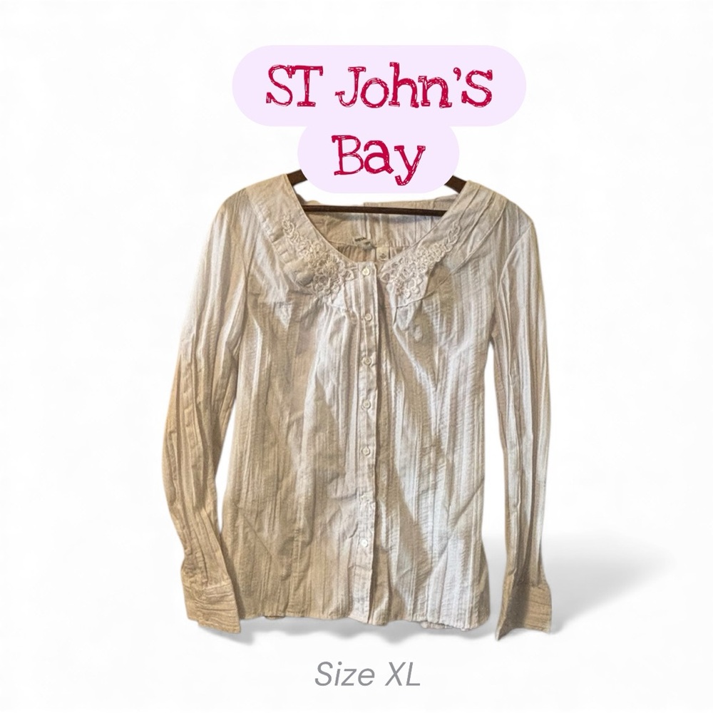 St. John's Bay Long Sleeve Blouse with Lace Detail Size XL